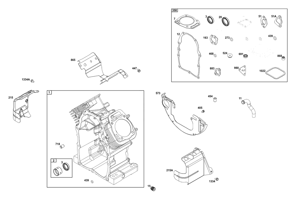 Cylinder Group Diagram and Parts List for 359447-0119-E1  Briggs and Stratton Engine